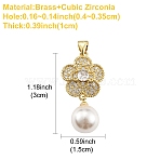 1Pc Rack Plating Brass Micro Pave Cubic Zirconia Pendants, with Plastic Bead, Long-Lasting Plated, Cadmium Free & Lead Free, Flower Charms, Real 18K Gold Plated, 30x15x10mm, Hole: 4x3.5mm(ZIRC-YW0001-15)
