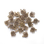 Tibetan Style Alloy Charms, Cadmium Free & Lead Free, Hand Palm with Word Hand Made, Antique Bronze, 12.5x13x1mm, Hole: 1mm(K095I071)