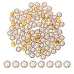150Pcs Flower Plastic Rhinestone Ornament Accessories, with Iron Base, Golden, 11.5x8.5mm(FIND-CA0009-76B)