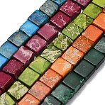 Dyed Natural Imperial Jasper Beads Strands, Flat Square, Mixed Color, 6~7x6~7x3~3.5mm, Hole: 1mm, about 30~31pcs/strand, 7.40~7.87''(18.8~20cm)(G-F833-A01-01)