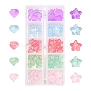 100Pcs 10 Style Transparent Spray Painted Glass Beads, Imitation Jelly, Star & Heart, Mixed Color, 6x6x4mm, Hole: 0.9mm, 8x8x4mm, Hole: 0.8~1mm, 10pcs/style(GLAA-YW0001-43)