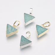 Natural Amazonite Pendants, with Brass Findings, Triangle, Mixed Color, 13~15x11~13x4mm, Hole: 4x6mm(KK-G343-16)