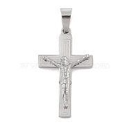 Anti-Tarnish 304 Stainless Steel Pendants, Easter, Crucifix Cross Charm, Stainless Steel Color, 30x18x4.5mm, Hole: 3x7.5mm(STAS-D112-05P)