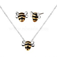 Brass Bee Stud Earrings and Pendant Necklace, Cute Animal Jewelry Set for Women, Platinum & Golden, 16.93 inch(43cm), 11x9mm(JX122A)