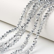 Electroplate Transparent Glass Beads Strands, Half Silver Plated, Faceted, Rondelle, Clear, 10x8mm, Hole: 1mm, about 62pcs/strand, 22.05 inch(56cm)(EGLA-A034-T10mm-M16)