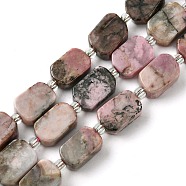 Natural Rhodonite Beads Strands, with Seed Beads, Rectangle, 11.5~12.5x7.5~10x5~6.5mm, Hole: 0.8~0.9mm, about 13pcs/strand, 7.68~8.07 inch(19.5~20.5cm)(G-C098-A07-01)