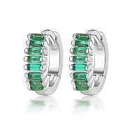 Cubic Zirconia Hoop Earrings, Rhodium Plated 925 Sterling Silver Earrings for Women, with S925 Stamp, Platinum, Medium Sea Green, 10x3mm(DI7487-13)