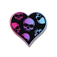 Halloween Printed Acrylic Pendants, Heart with Skull Charm, 32x34x2mm, Hole: 1.8mm(MACR-G060-01F)
