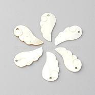 Freshwater Shell Pendants, Wing, Creamy White, 29~31x14~16x1~2mm, Hole: 2mm(SHEL-Q008-04)