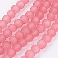Transparent Glass Bead Strands, Frosted, Round, Salmon, 8mm, Hole: 1~1.6mm, about 99pcs/strand, 31.4 inch(X-GLAA-S031-8mm-24)