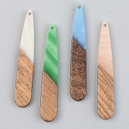 Opaque Resin & Walnut Wood Pendants, teardrop, Mixed Color, 44x7.5x3mm, Hole: 1.5mm(X-RESI-S389-039A-C)