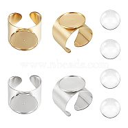 4Pcs 2 Colors 304 Stainless Steel Open Cuff Finger Ring Cabochon Settings, Bezel Cup Ring Settings, Flat Round, Golden & Stainless Steel Color, Inner Diameter: 17mm, Tray: 17mm, 2Pcs/color(STAS-UN0052-36)
