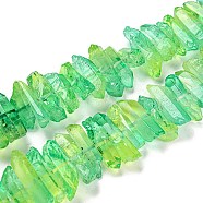 Natural Dyed Quartz Beads Strands, Two Tone Color, Chip, Light Green, 17~27x5~9x7~9mm, Hole: 1mm, about 66pcs/strand, 16.14''(41cm)(G-G791-14M)