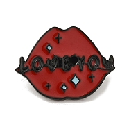 Black Alloy Brooches, Love You Enamel Pins, Lip, 20x27.5x2mm(JEWB-U004-05G-01)