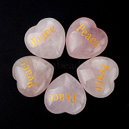 Natural Rose Quartz Display Decorations, Home Decoration, Heart with Word Peace, 30x30x13mm(PW-WG23600-03)