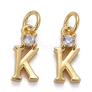 Brass Micro Pave Clear Cubic Zirconia Pendants, with Jump Rings, Real 18K Gold Plated, Long-Lasting Plated, Letter, Letter.K, 9.5x4x2mm(ZIRC-Z011-35K)