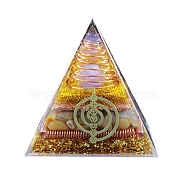Orgonite Pyramid Resin Energy Generators, Reiki Natural Yellow Jade Chip inside for Home Office Desk Decoration, 80x80x80mm(PW-WG55223-03)