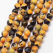 Natural Fire Crackle Agate Bead Strands, Round, Grade A, Faceted, Dyed & Heated, Goldenrod, 8mm, Hole: 1mm, about 47pcs/strand, 15 inch(G-K166-06F-8mm-10)
