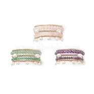 5Pcs 5 Style Natural Gemstone & Brass Beaded Stretch Bracelets Set, Natural Pearl Charms Stackable Bracelets for Women, Inner Diameter: 2~2-1/4 inch(5.2~5.6cm), 1Pc/style(BJEW-JB08870)