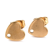 Ion Plating(IP) 304 Stainless Steel Stud Earring Findings, Heart, Golden, 8.4x9x1mm, Pin: 0.8mm(EJEW-O104-13G)