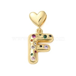 Rack Plating Brass Micro Pave Clear Cubic Zirconia Perdants, Cadmium Free & Lead Free, Long-Lasting Plated, Real 18K Gold Plated, Letter F, 31mm, Pendant: 22x15x4mm, Hole: 6x3mm(KK-C067-12G-F)