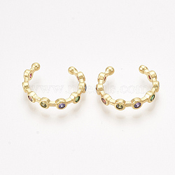 Brass Cubic Zirconia Cuff Earrings, Golden, Colorful, 14x3mm(X-EJEW-S201-183)