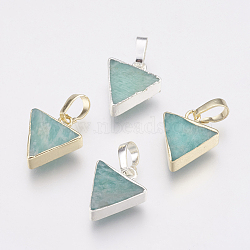 Natural Amazonite Pendants, with Brass Findings, Triangle, Mixed Color, 13~15x11~13x4mm, Hole: 4x6mm(KK-G343-16)