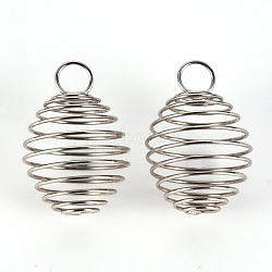 304 Stainless Steel Wire Pendant, Spiral Bead Cage Pendants, Stainless Steel Color, 29x20.5x20.5mm, Hole: 6mm(X-STAS-Q238-035)