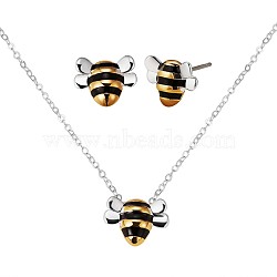 Brass Bee Stud Earrings and Pendant Necklace, Cute Animal Jewelry Set for Women, Platinum & Golden, 16.93 inch(43cm), 11x9mm(JX122A)