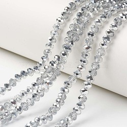 Electroplate Transparent Glass Beads Strands, Half Silver Plated, Faceted, Rondelle, Clear, 10x8mm, Hole: 1mm, about 62pcs/strand, 22.05 inch(56cm)(EGLA-A034-T10mm-M16)