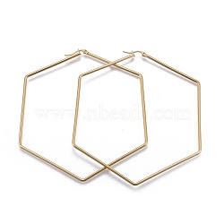 201 Stainless Steel Hoop Earrings, with 304 Stainless Steel Pin, Hexagon, Golden, 12 Gauge, 95x84x2mm, Pin: 0.8mm(EJEW-A052-25B)
