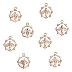 Brass Micro Pave Cubic Zirconia Pendants, Octagon with Bee, Real 18K Gold Plated, 19x16x3.5mm, Hole: 1.8mm, 8pcs/box(FIND-SZ0002-62)
