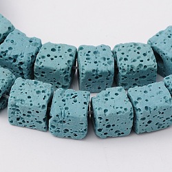 Natural Lava Rock Beads Strands, Cube, Dyed, Light Blue, 6.5x6.5x6.5mm, about 60pcs/strand, 15.60''(39.63cm)(G-L435-01-6mm-14)