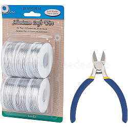 BENECREAT Round Aluminum Wire, with Iron Side Cutting Pliers, Silver, 20 Gauge, 0.8mm, 36m/roll, 6 rolls(AW-BC0003-31A-0.8mm)