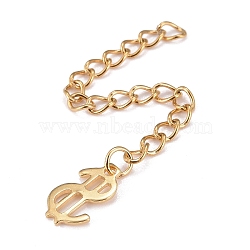 304 Stainless Steel Chain Extender, Curb Chain, with 202 Stainless Steel Charms, Dollar Sign, Golden, 64mm, Link: 3.7x3x0.5mm, Dollar Sign: 11x7x0.6mm(STAS-F268-23G)