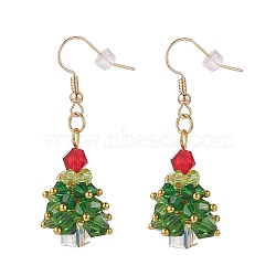 Glass Braided Beaded Christmas Tree Dangle Earrings, Golden Brass Wire Wrap Jewelry for Woman, Colorful, 49mm, Pin: 0.7mm(EJEW-JE05151-02)