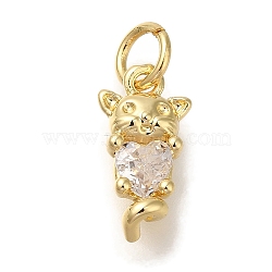 Rack Plating Brass Micro Pave Cubic Zirconia Charms, Cadmium Free & Lead Free, Long-Lasting Plated, Mouse, Real 18K Gold Plated, 13x6x4mm, Hole: 3.5mm(KK-I720-31G)