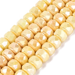 Anti-Tarnish Electroplate Glass Beads Strands, Imitation Gemstone, Rondelle, AB Color Plated, Faceted, Two Tone, Light Khaki, 9.5~10x6.57mm, Hole: 1~1.2mm, about 52pcs/strand, 14.17''(36cm)(GLAA-T025-10mm-11C)