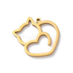 304 Stainless Steel Pendants, Laser Cut, Cat Charm, Real 18K Gold Plated, 19x17.5x1.5mm, Hole: 1.2mm(STAS-S149-01G)