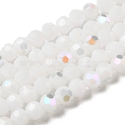 Imitation Jade Glass Beads Strands, Faceted, Round, White, 6x5.5mm, Hole: 0.9mm, about 94~97pcs/strand, 21.06~21.18''(53.5~53.8cm)(EGLA-A035-J6mm-L05)