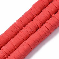 Flat Round Handmade Polymer Clay Beads, Disc Heishi Beads for Hawaiian Earring Bracelet Necklace Jewelry Making, Red, 10mm(CLAY-R067-10mm-30)