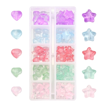 100Pcs 10 Style Transparent Spray Painted Glass Beads, Imitation Jelly, Star & Heart, Mixed Color, 6x6x4mm, Hole: 0.9mm, 8x8x4mm, Hole: 0.8~1mm, 10pcs/style