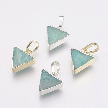 Natural Amazonite Pendants, with Brass Findings, Triangle, Mixed Color, 13~15x11~13x4mm, Hole: 4x6mm