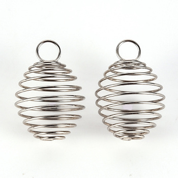 304 Stainless Steel Wire Pendant, Spiral Bead Cage Pendants, Stainless Steel Color, 29x20.5x20.5mm, Hole: 6mm