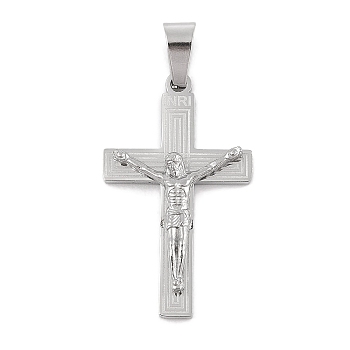 Anti-Tarnish 304 Stainless Steel Pendants, Easter, Crucifix Cross Charm, Stainless Steel Color, 30x18x4.5mm, Hole: 3x7.5mm