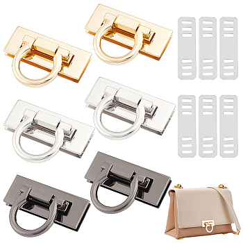 6Pcs 3 Colors Zinc Alloy Bag Twist Lock Accessories, Handbags Lock, Rectangle, Mixed Color, 3.4x4.6x2.3cm, 2pcs/color