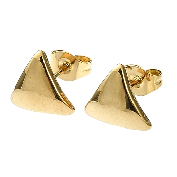 Ion Plating(IP) 201 Stainless Steel Stud Earrings, with 304 Stainless Steel Pins, Plain Triangle, Real 18K Gold Plated, 9x10mm