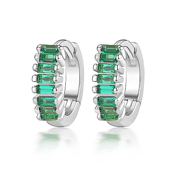 Cubic Zirconia Hoop Earrings, Rhodium Plated 925 Sterling Silver Earrings for Women, with S925 Stamp, Platinum, Medium Sea Green, 10x3mm
