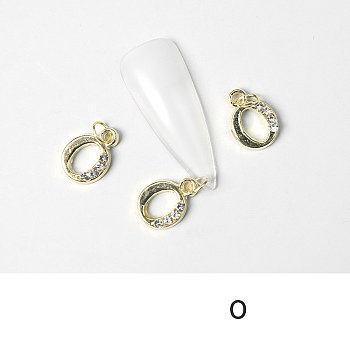 Alloy Rhinestone Cabochons, Nail Art Decoration Accessories, with Jump Ring, Letter, Golden, Letter.O, 11~14x5~12mm