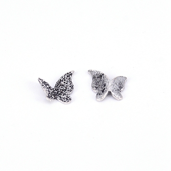 Textured Alloy Cabochons, Nail Art Decoration Accessories for Women, Butterfly, Antique Silver, 10.5x10.5x2.5mm